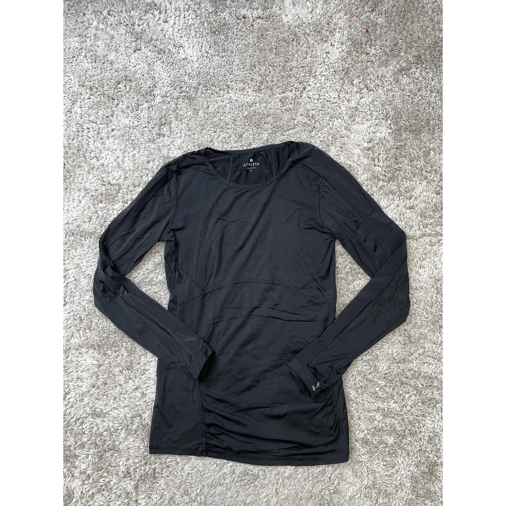 Athleta Shirt Womens Small Black Long Sleeve Performance Stretch Running Workout